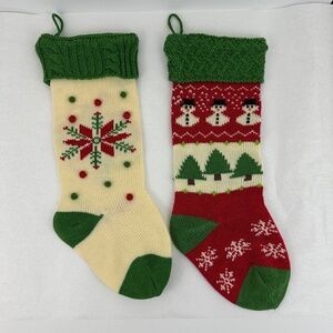 Knit Christmas Stockings Set of 2 Snowman & Snowflake